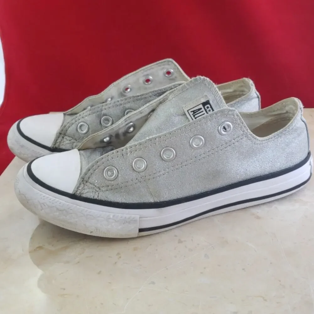 Converse All Star Glittery Silver - Size 1 - TLC Needed
